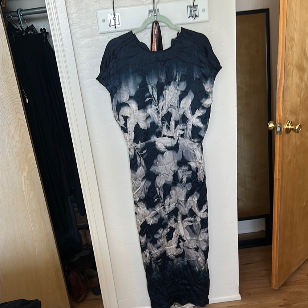 Blue and White Casual Maxi Dress with Dolman Sleeves